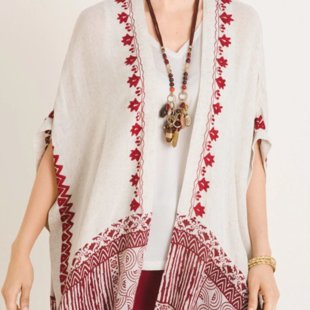 MIXED-PRINT RUANA WRAP